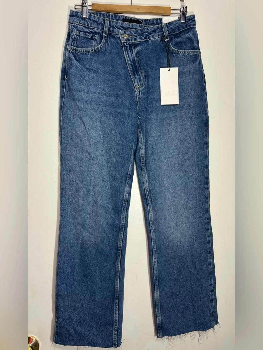 NWT Zara Blue High Rise Straight Leg Ankle Jeans Rigid Denim size 8